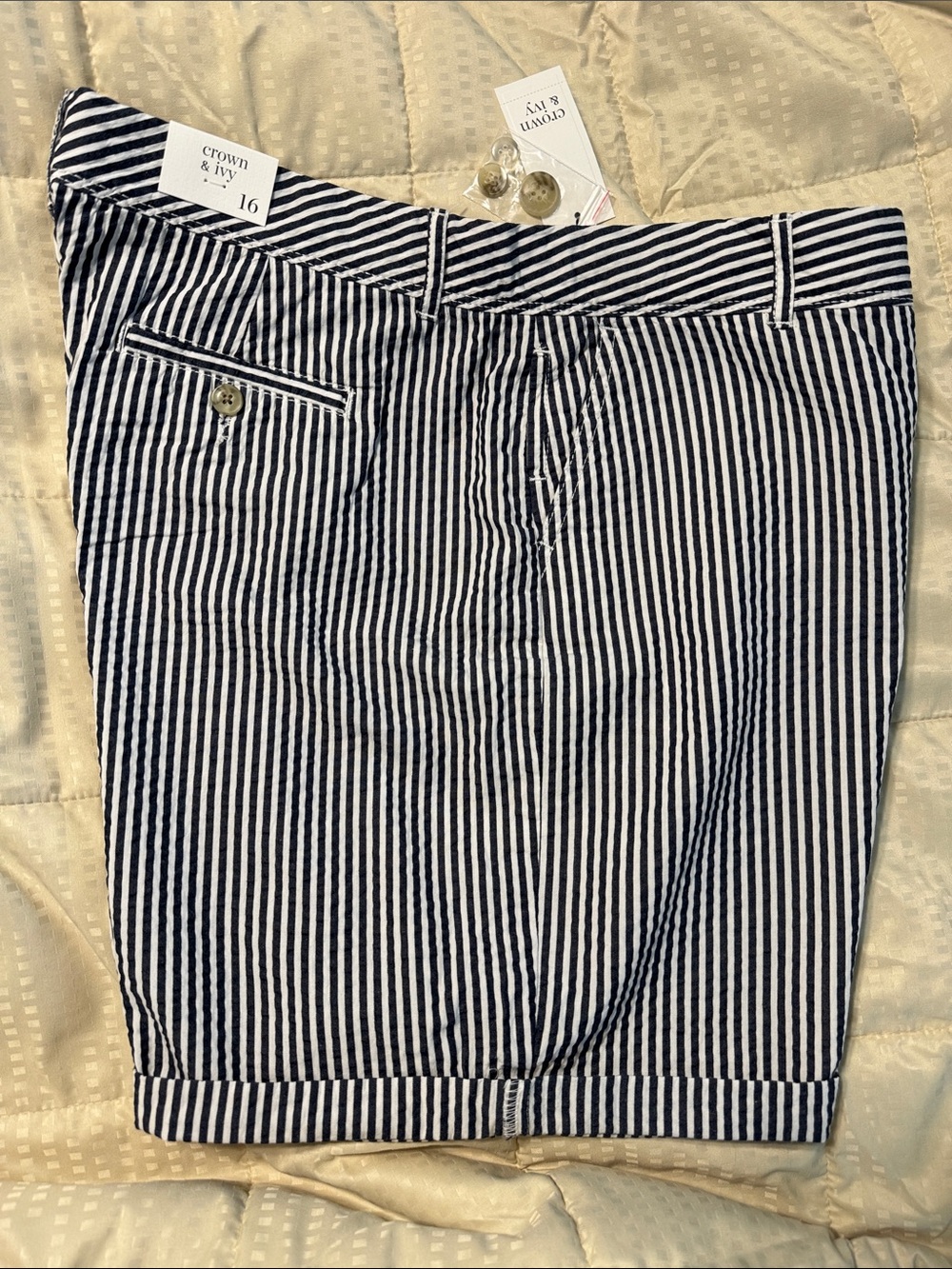 crown & ivy Navy and White Pinstripe Shorts